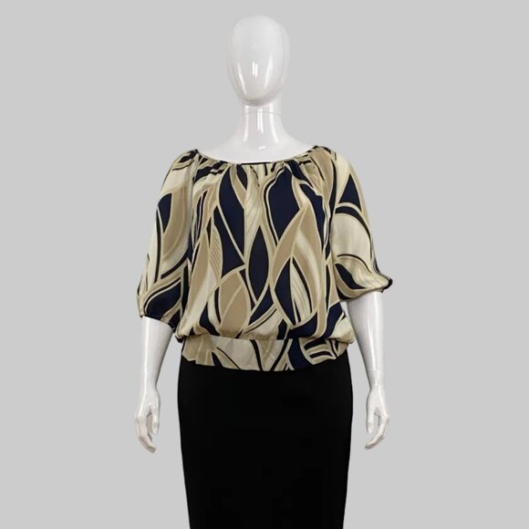 100% silk navy and taupe Anne Klein petite blouse - Picture 4 of 7